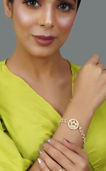 Classic Gold Tone Kundan Inspired Pearl Bracelet